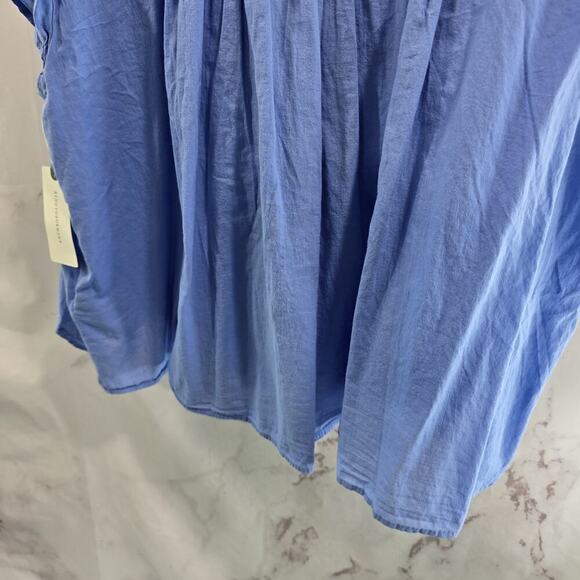 Anthropologie Shirt Womens Large Blue Babydoll Popover Pilcro Tee Poplin Henley - Picture 8 of 11